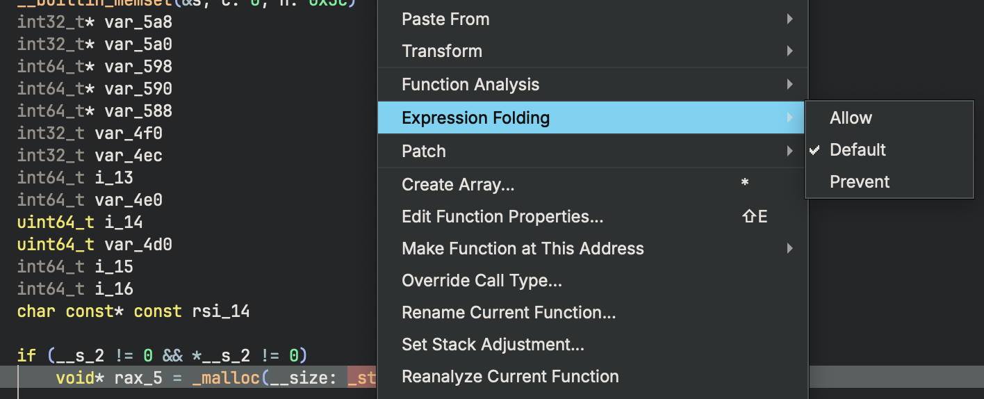 Expression Folding Menu