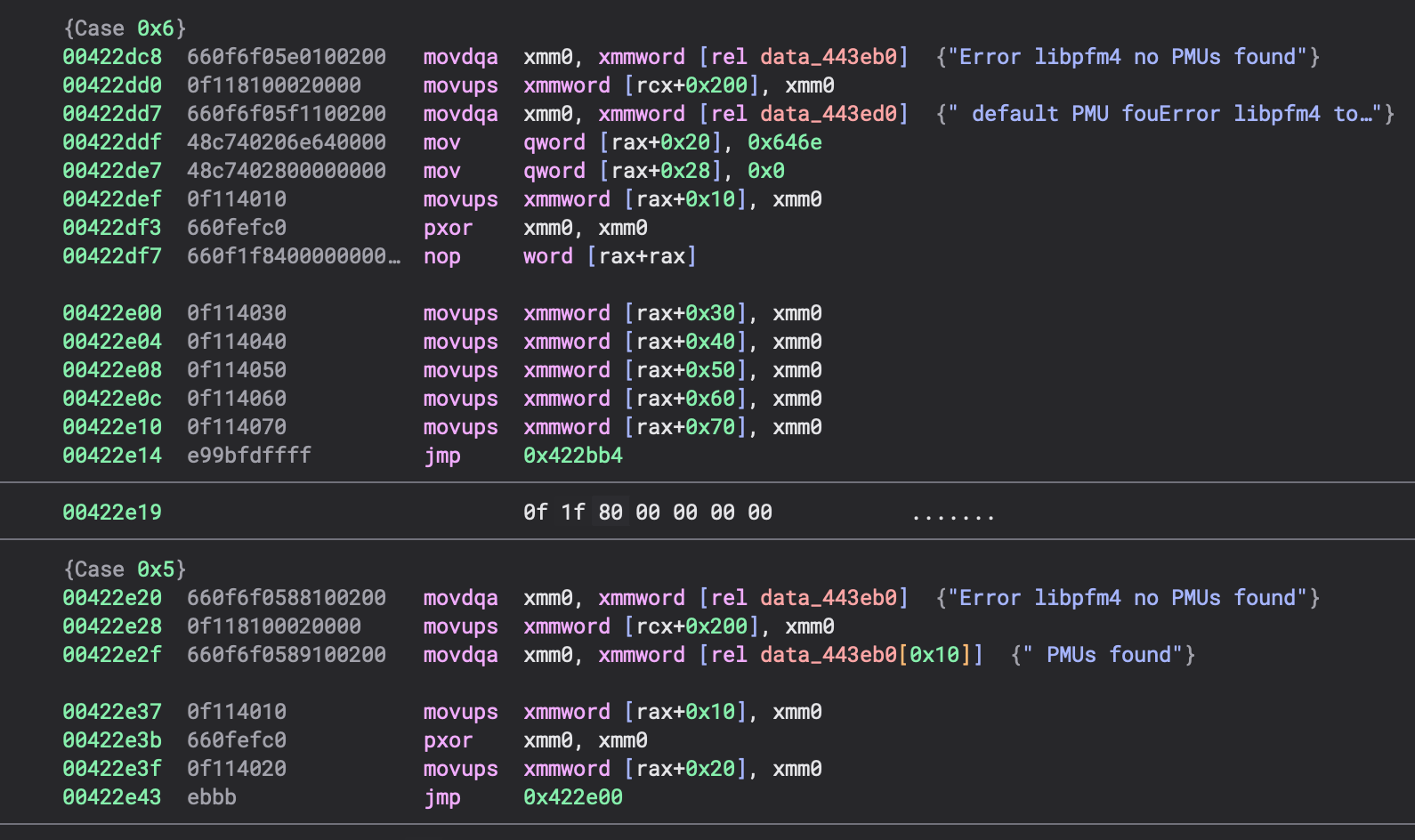 Assembly code before outlining
