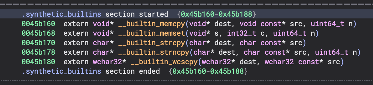 Synthetic builtins section