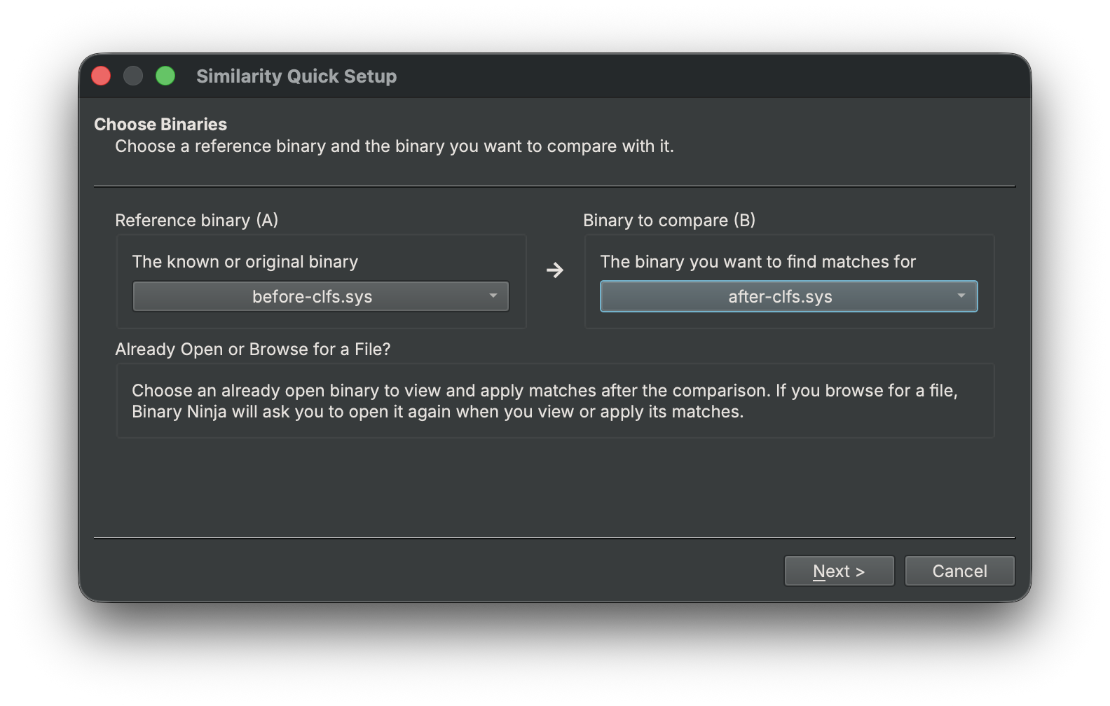 Choose binaries in Quick Setup Choose binaries in Quick Setup